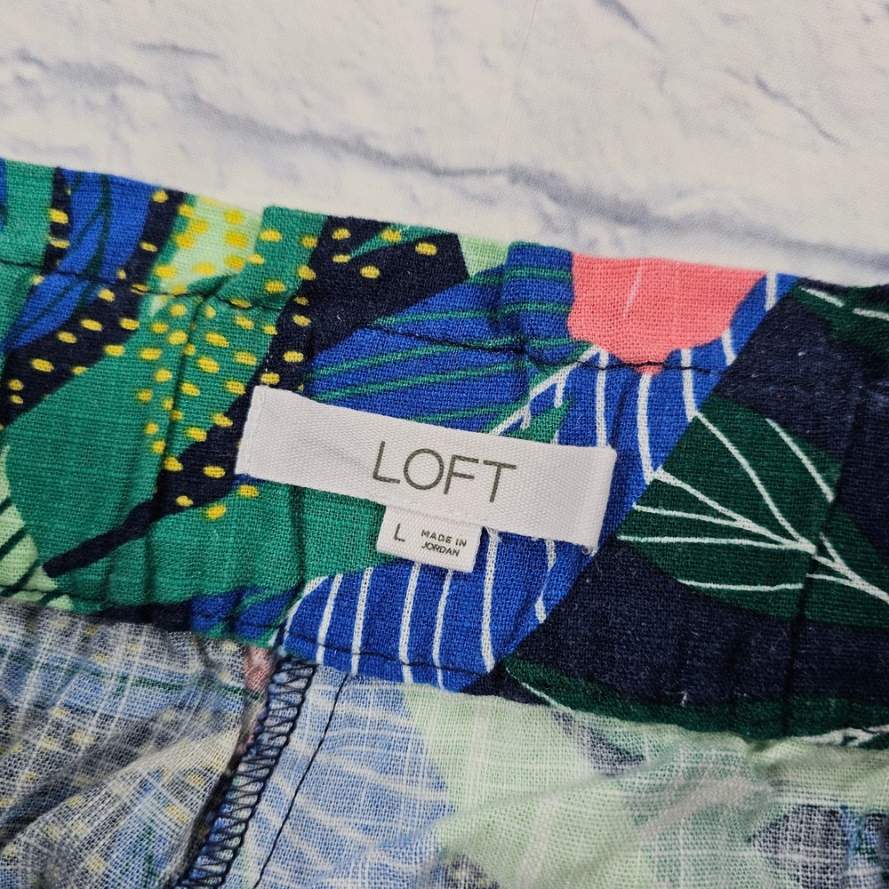 LOFT Wide Leg Pants Women L Multicolor Tropical Floral Elastic Waist Cropped - Picture 8 of 12